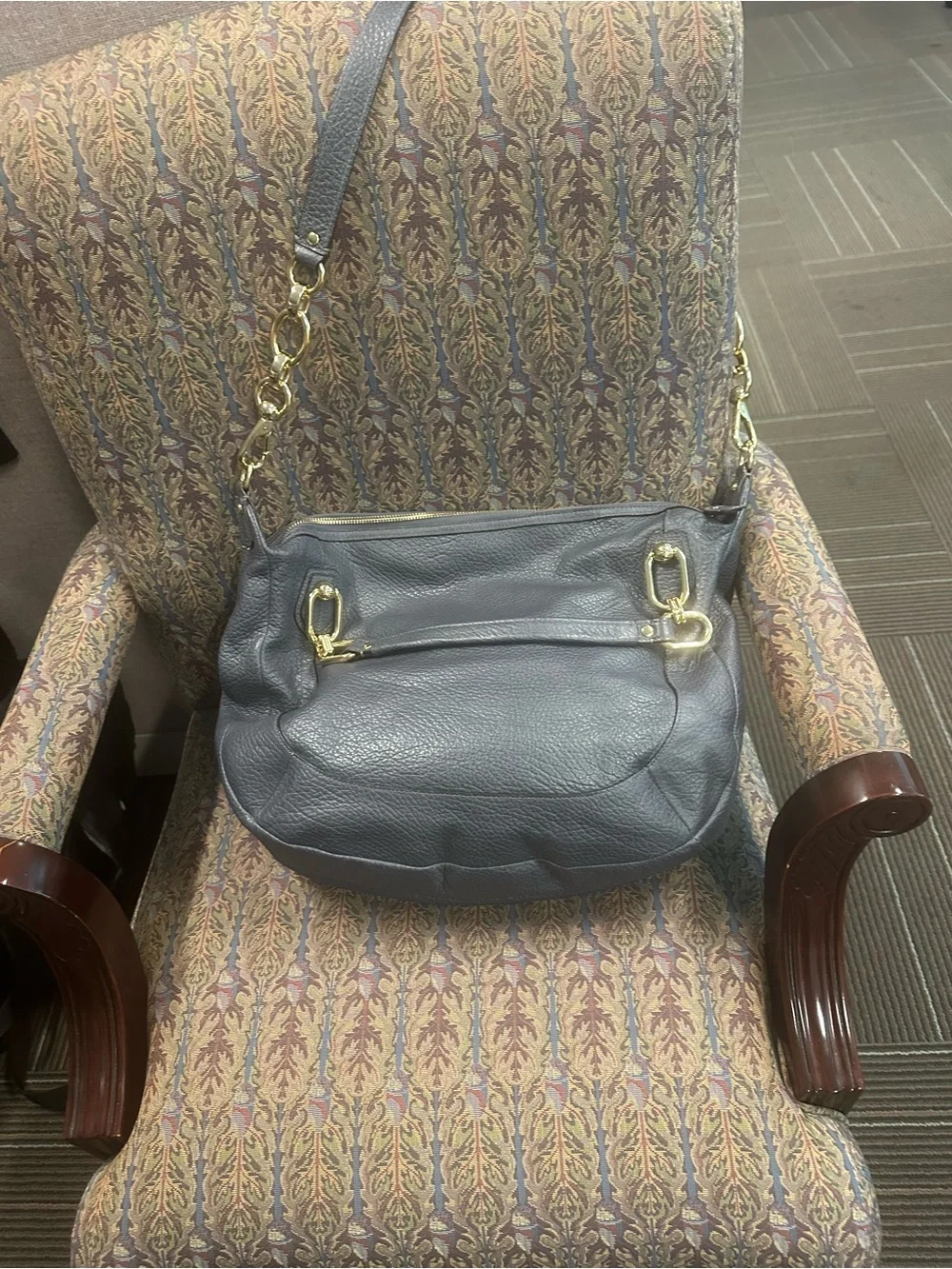 Coach Slate Blue Pebbled Leather Shoulder Bag with Gold Hardware